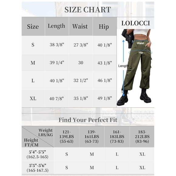 Lolocci Cargo Pants Womens Small High Waist 6 Pocket Drawstring Utility Outdoor - Picture 2 of 11